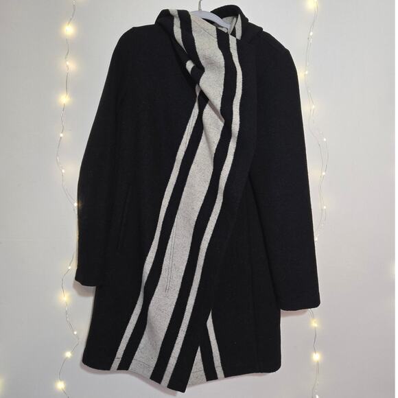 VINCE CAMUTO Wool Blend Striped Asymmetrical Hooded Long Coat Small Black Gray - Picture 5 of 16